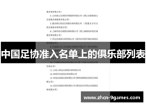 中国足协准入名单上的俱乐部列表